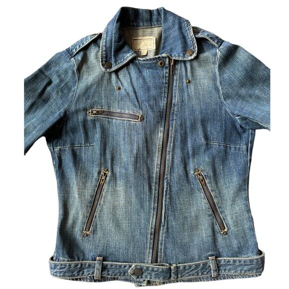 Vintage Y2K Current Elliott The Biker Jacket blue denim Motoside zipper size 6 - Picture 8 of 16